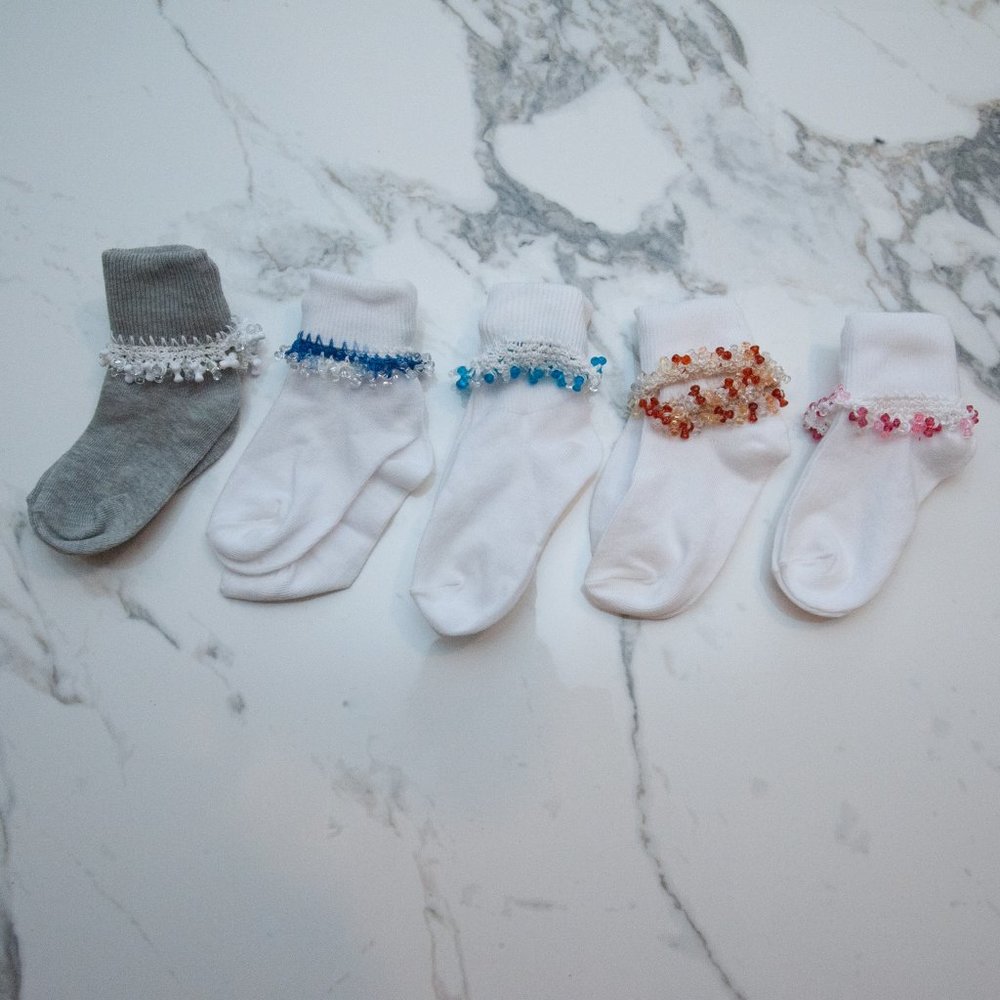 5 Brand New Pairs Toddler/Small Child Sized Handmade Hand Beaded Ankle Socks